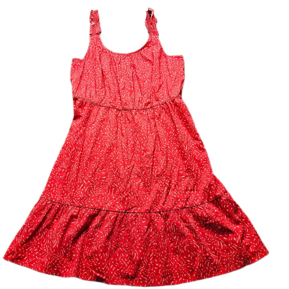 Banana Republic Sundress Women MP Red Ditsy Print Pleated Ruffled Strap Pullover